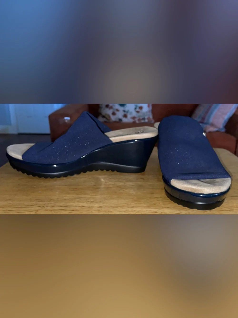 Anne Klein Flex slide wedge in Navy Blue | Size 9.5 M